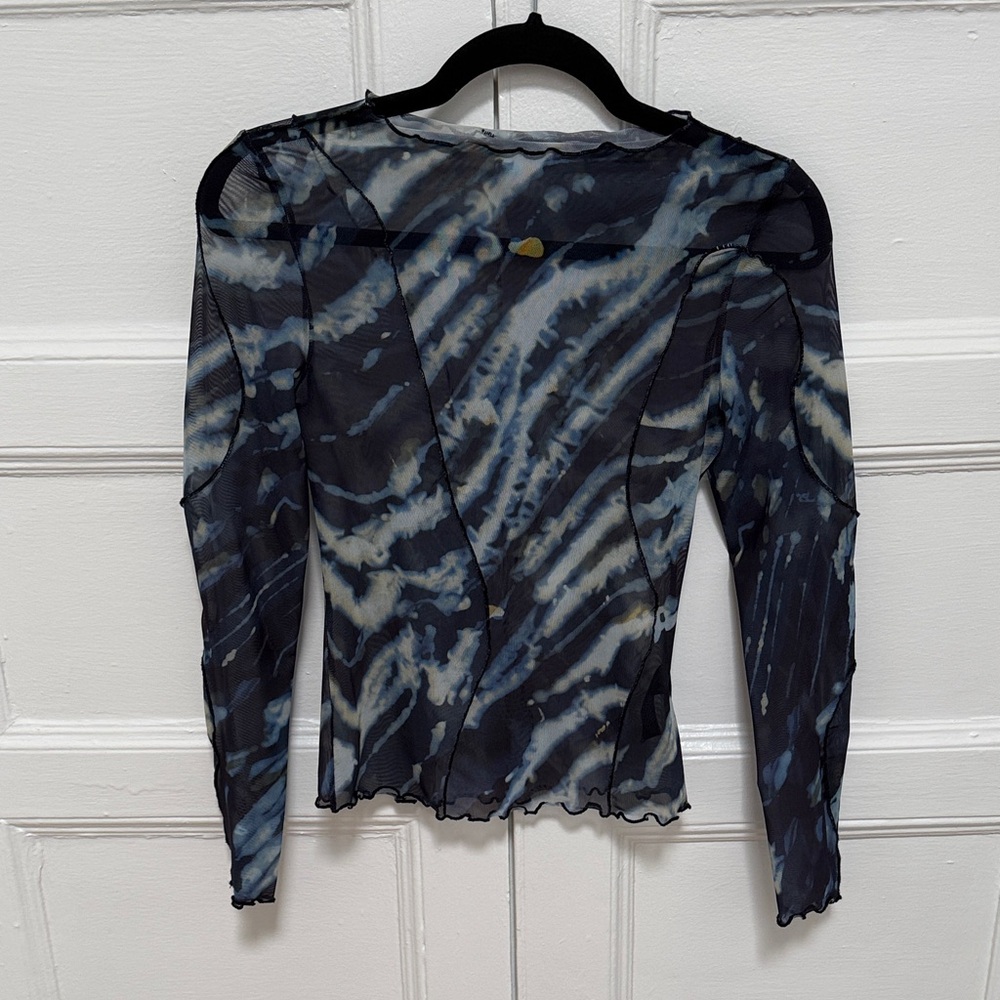 Sheer Long Sleeve Top in Black and Blue